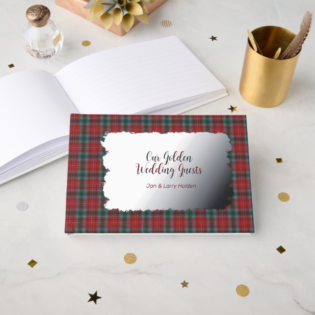 British Columbia Provincial Tartan Golden Wedding Foil Guest Book (Front Open)
