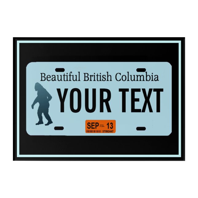 British Columbia Sasquatch License Plate Acrylic Print (Front)