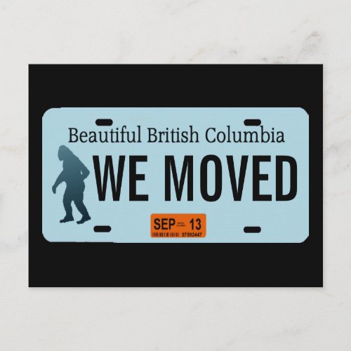 British Columbia Sasquatch License Plate Announcement Postcard