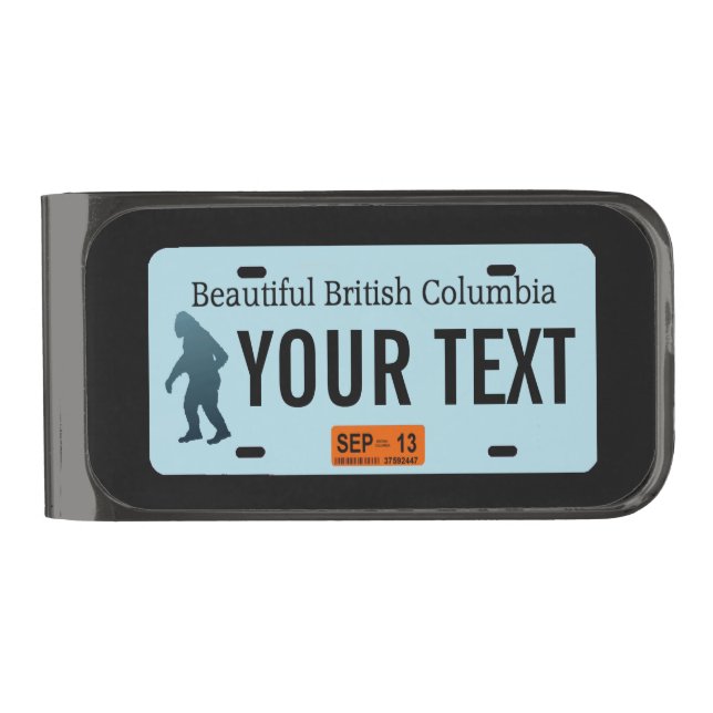 British Columbia Sasquatch License Plate Gunmetal Finish Money Clip (Front)