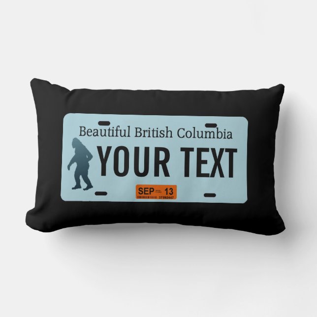 British Columbia Sasquatch License Plate Lumbar Pillow (Front)