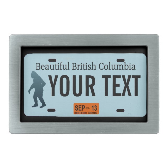 British Columbia Sasquatch License Plate Rectangular Belt Buckle (Front)