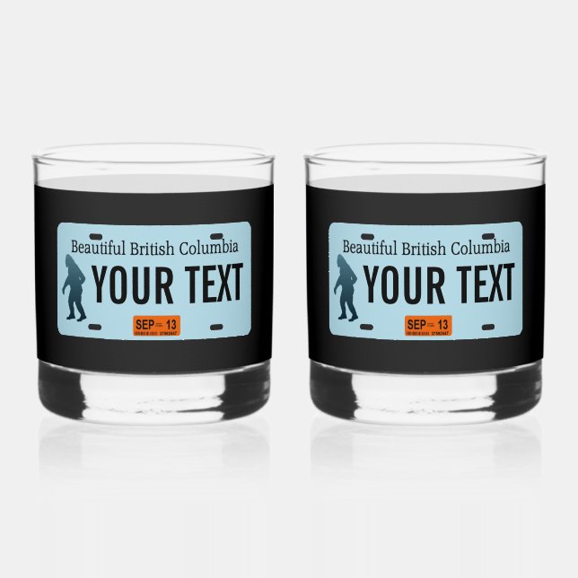 British Columbia Sasquatch License Plate Whiskey Glass (Front)