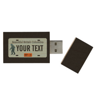 British Columbia Sasquatch License Plate Wood USB Flash Drive