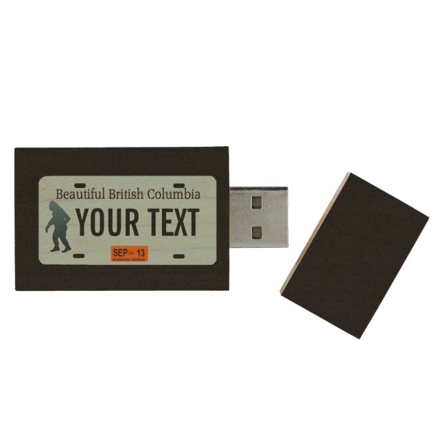 British Columbia Sasquatch License Plate Wood USB Flash Drive (Opened)
