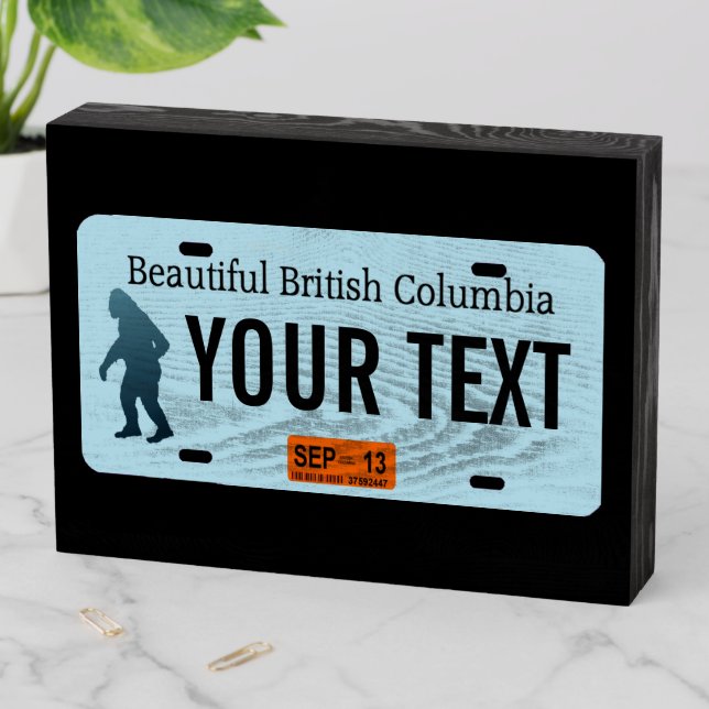British Columbia Sasquatch License Plate Wooden Box Sign (In Situ Horizontal)