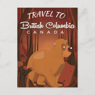 British Columbia vintage cartoon travel poster. Postcard