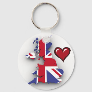 British country flag red heart keychain