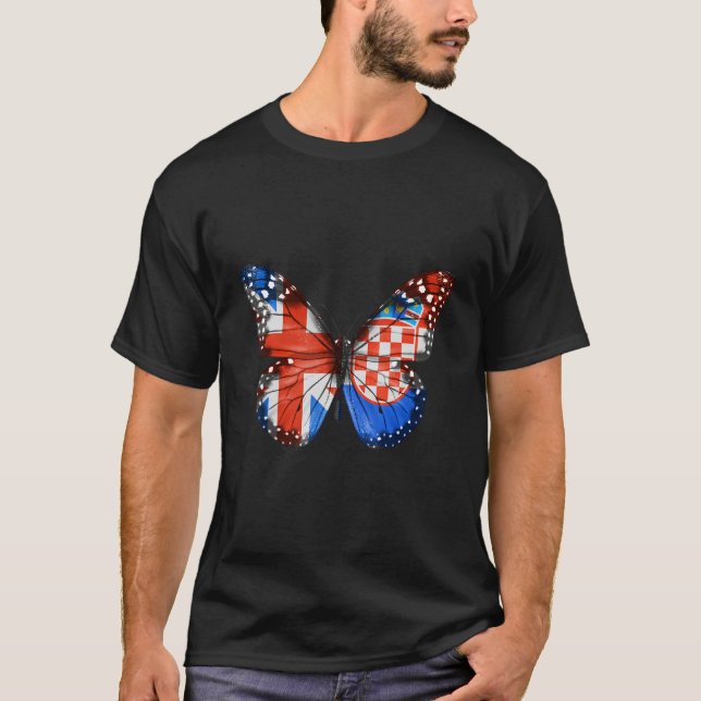 British Croatian Flag Butterfly T-Shirt (Front)