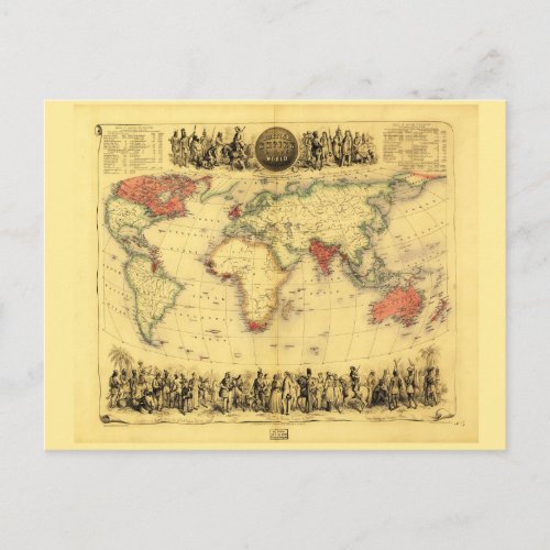 British Empire Map circa 1850 Postcard