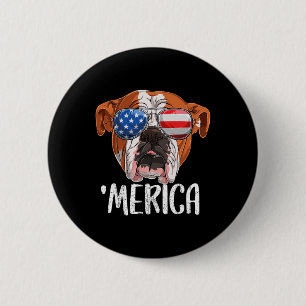 British English Bulldog Dog 4th Of July American F Button