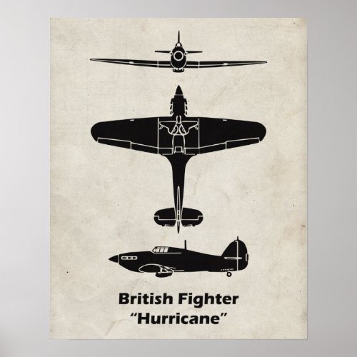 British Fight Plane Hurricane WWII Airplane Poster