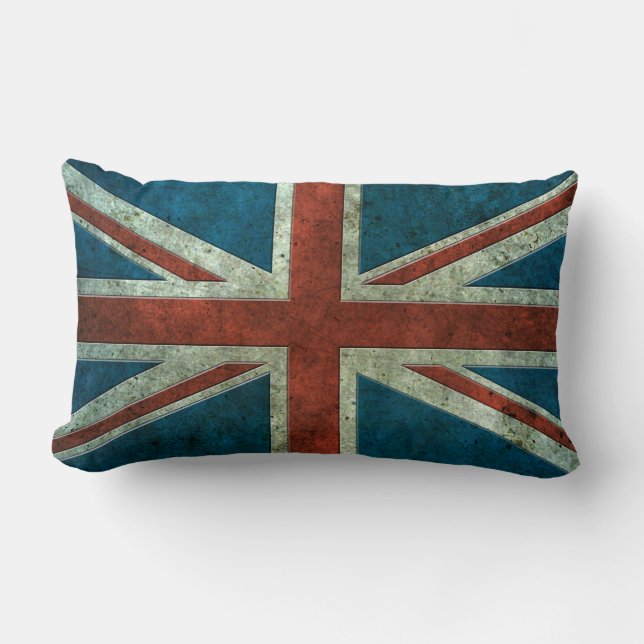 British Flag Aged Steel Effect Lumbar Pillow (Front)