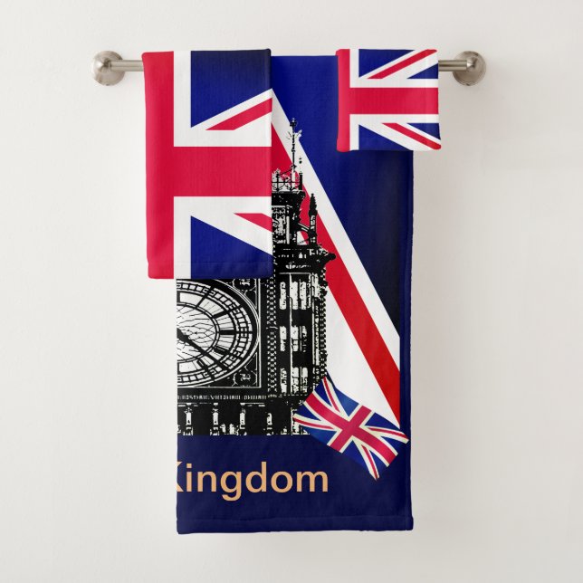 British Flag Bathroom UK, Big Ben /London Towels (Insitu)