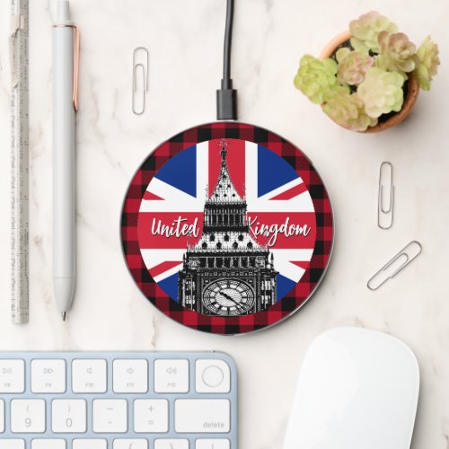 British Flag Big Ben buffalo plaid Union Jack Wireless Charger