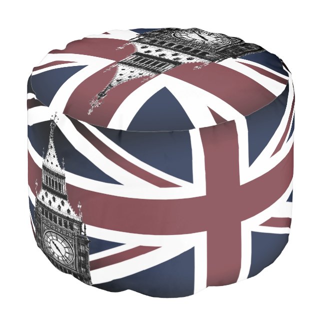 British Flag, Big Ben & English house / UK sports Pouf (Angled Front)