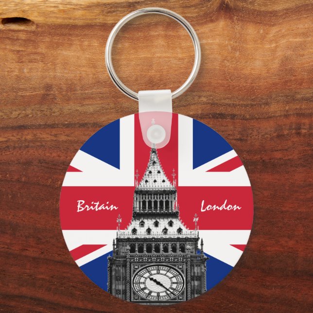 British Flag & Big Ben - London, Travel UK /sports Keychain (Front)