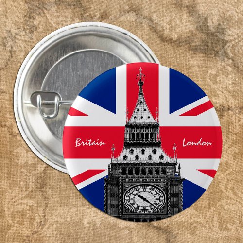 British Flag  Big Ben _ London UK sports fans Button