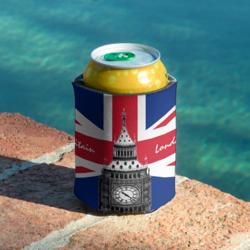 British Flag  Big Ben _ London UK sports fans Can Cooler