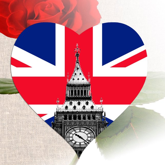 British Flag & Big Ben - London, UK /sports fans Heart Sticker (Creator Uploaded)