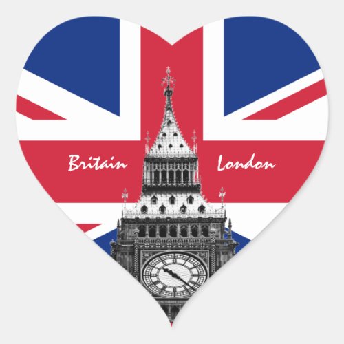 British Flag  Big Ben _ London UK sports fans Heart Sticker