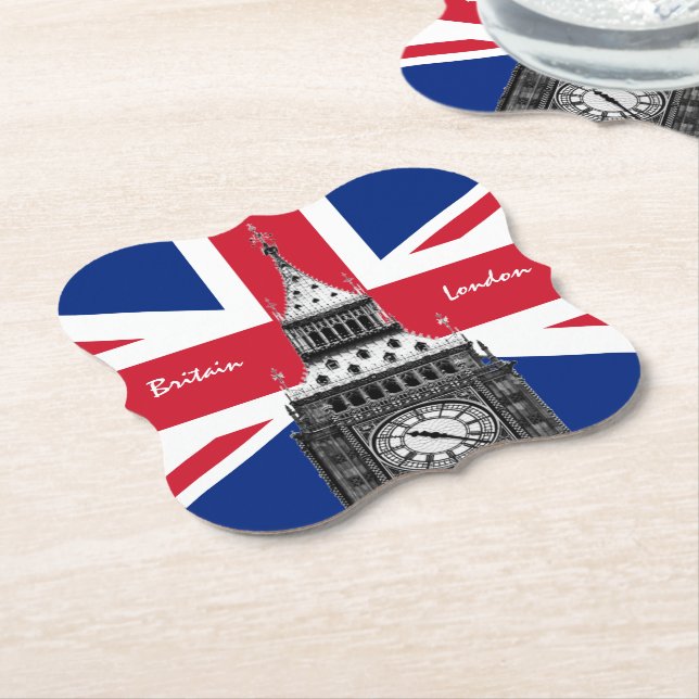 British Flag & Big Ben - London, UK /sports fans Paper Coaster (Angled)
