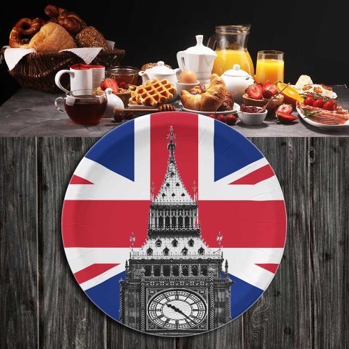 British Flag  Big Ben _ London UK sports fans Paper Plates