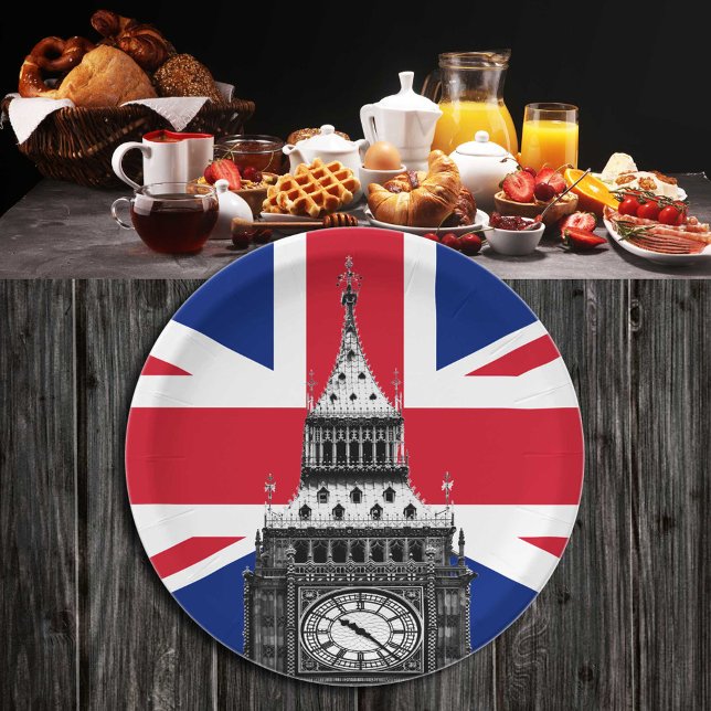 British Flag & Big Ben - London, UK /sports fans Paper Plates (Creator Uploaded)