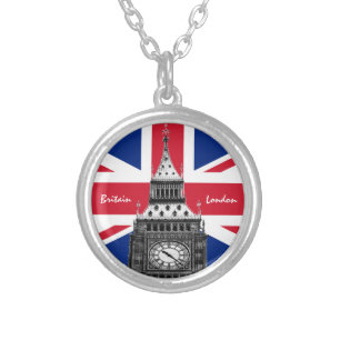 British Flag & Big Ben - London, UK /sports fans Silver Plated Necklace