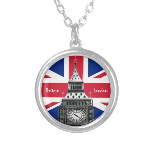 British Flag  Big Ben _ London UK sports fans Silver Plated Necklace