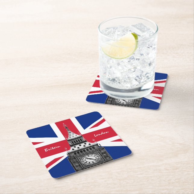 British Flag & Big Ben - London, UK /sports fans Square Paper Coaster (Insitu)