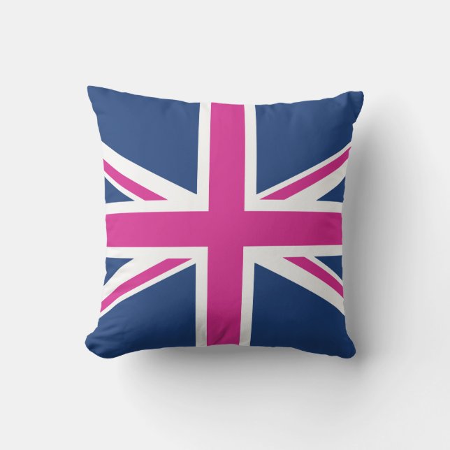 British Flag - Blue & Pink Throw Pillow (Front)