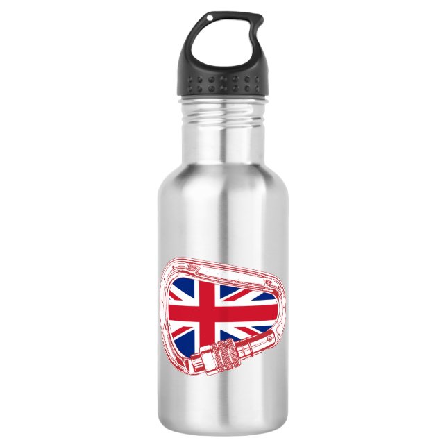 British Flag Climbing Carabiner Stainless Steel Water Bottle (Front)