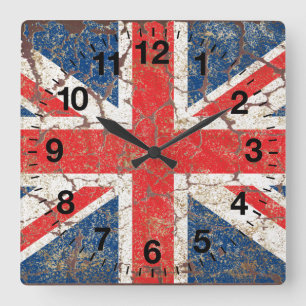 British Flag Distressed Square Wall Clock