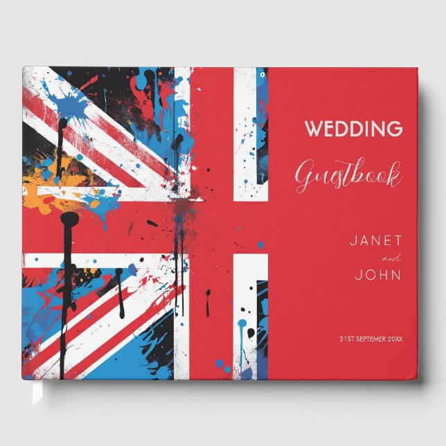 British Flag Graffiti Wedding  Guest Book (Front)