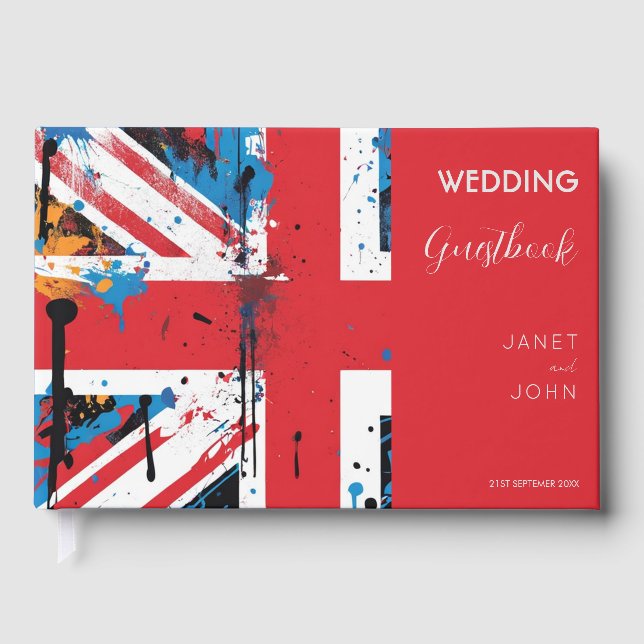 British Flag Graffiti Wedding  Guest Book (Front)