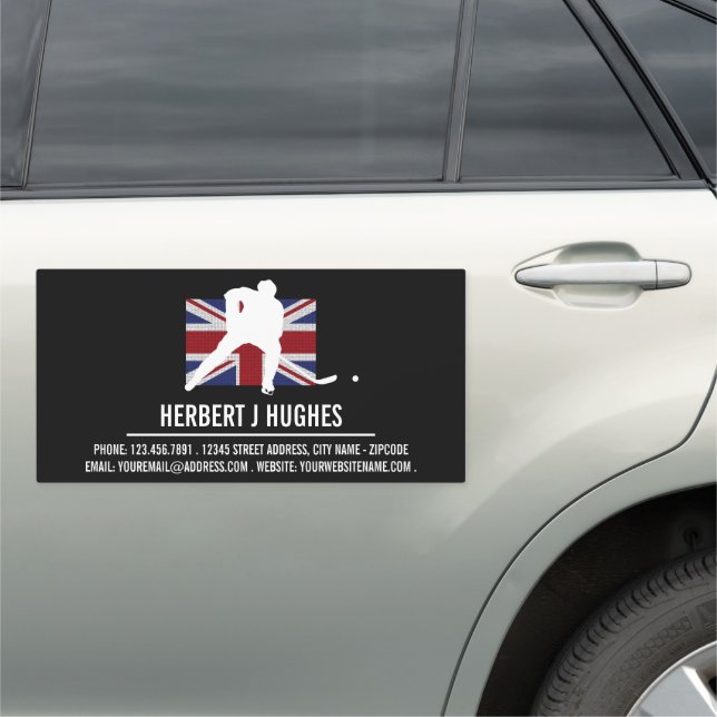British Flag, Hockey Player, Hockey Coach Car Magnet (In Situ)