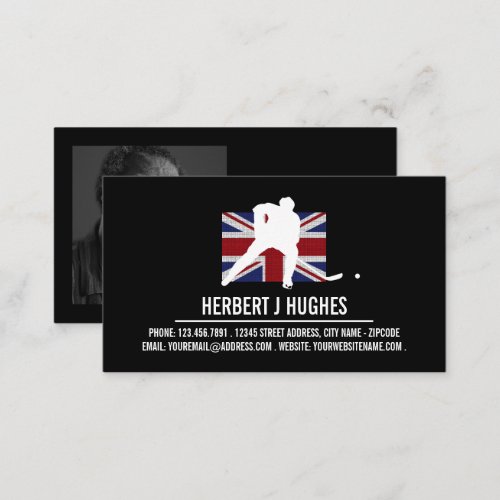 British Flag Hockey Player Hockey Coach Photo Business Card