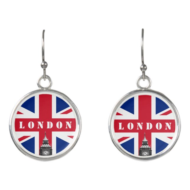 British Flag & London, United Kingdom, Big Ben UK Earrings (Front)