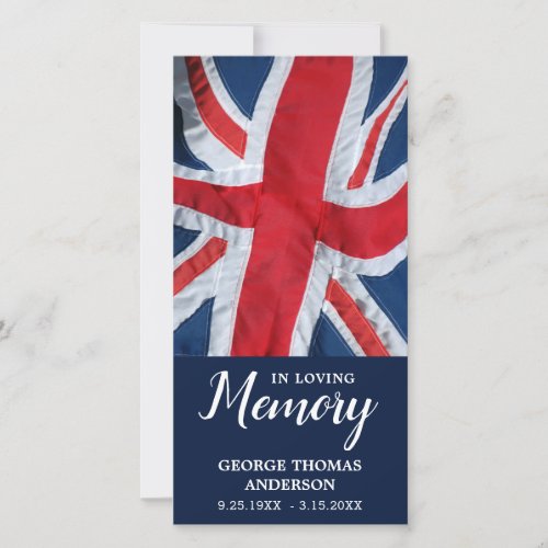 British Flag Memorial Prayer Funeral Bookmark 