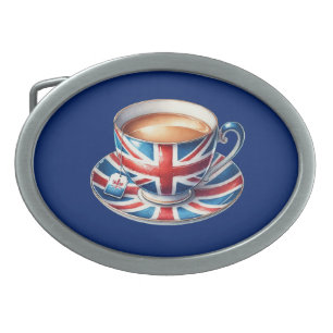 British Flag on English Teacup Belt Buckle