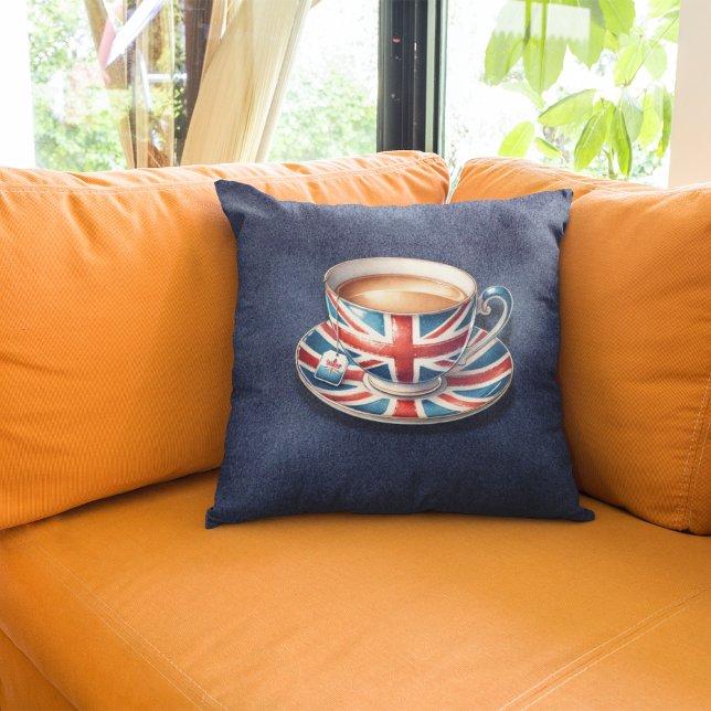 British Flag on English Teacup Throw Pillow (Creator Uploaded)