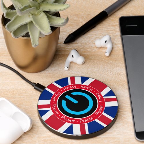 British Flag Power Button Graphic Wireless Charger