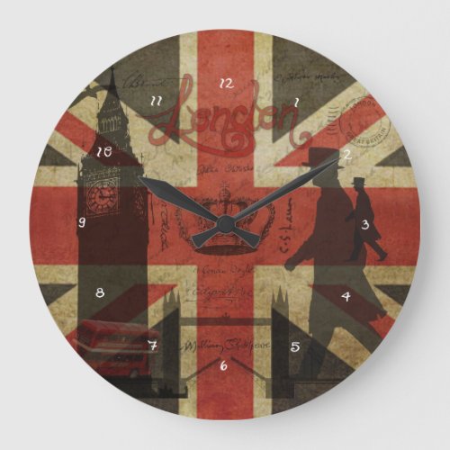 British Flag Red Bus Big Ben  Authors Large Clock