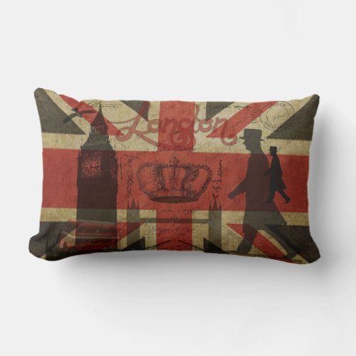 British Flag Red Bus Big Ben  Authors Lumbar Pillow