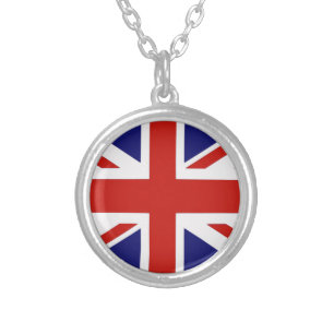 British flag silver plated necklace