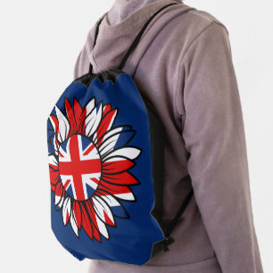 British Flag Sunflower Design Drawstring Bag