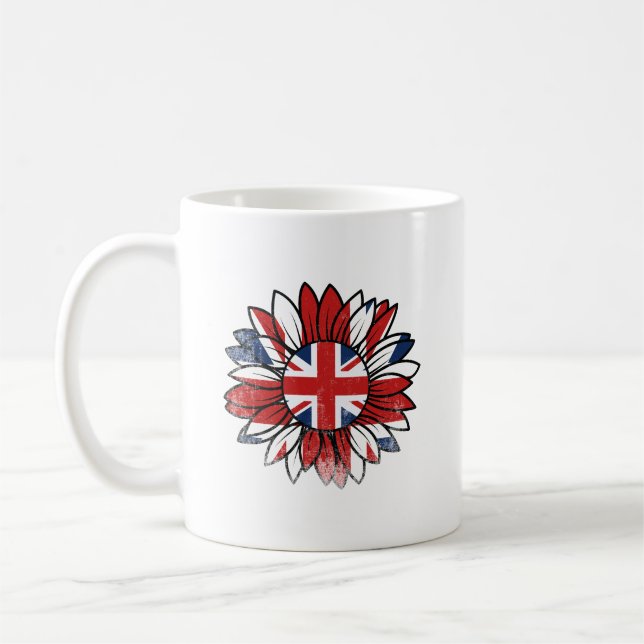 British Flag Sunflower Distressed Design Coffee Mug (Left)