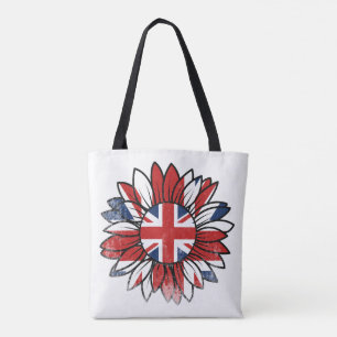 British Flag Sunflower Vintage Distressed Design Tote Bag