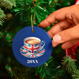 British Flag Teacup Christmas Tree Ceramic Ornament